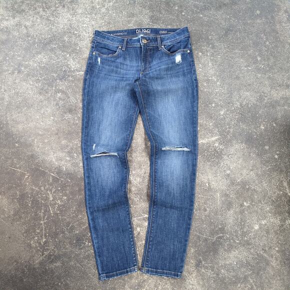 DL1961 Emma Legging Jeans Womens 29 Blue Distressed Stretch DLX Hybrid - Picture 1 of 10